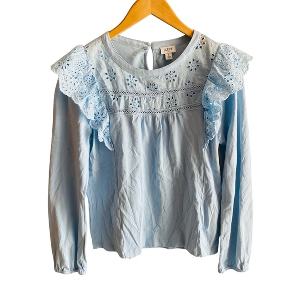 J. Crew Factory | Long-Sleeve Eyelet Ruffle Top Glazed Sky Size Small - Picture 6 of 11